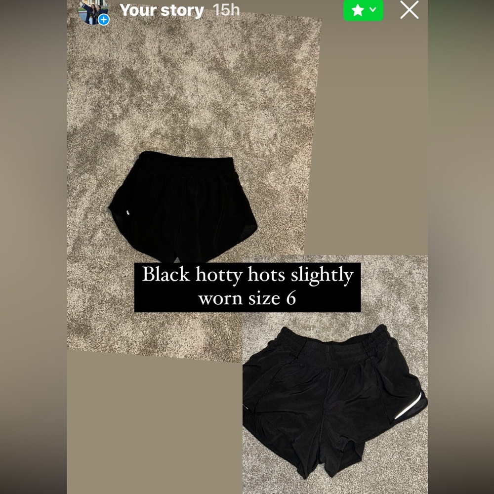 Black lululemon hotty hot shorts size 6